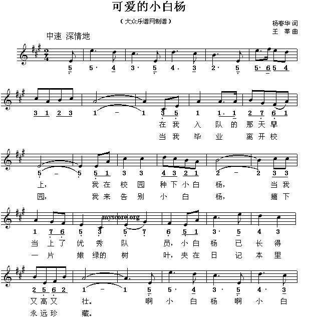 可爱的小白杨（线简谱混排版） -  简谱第1页
