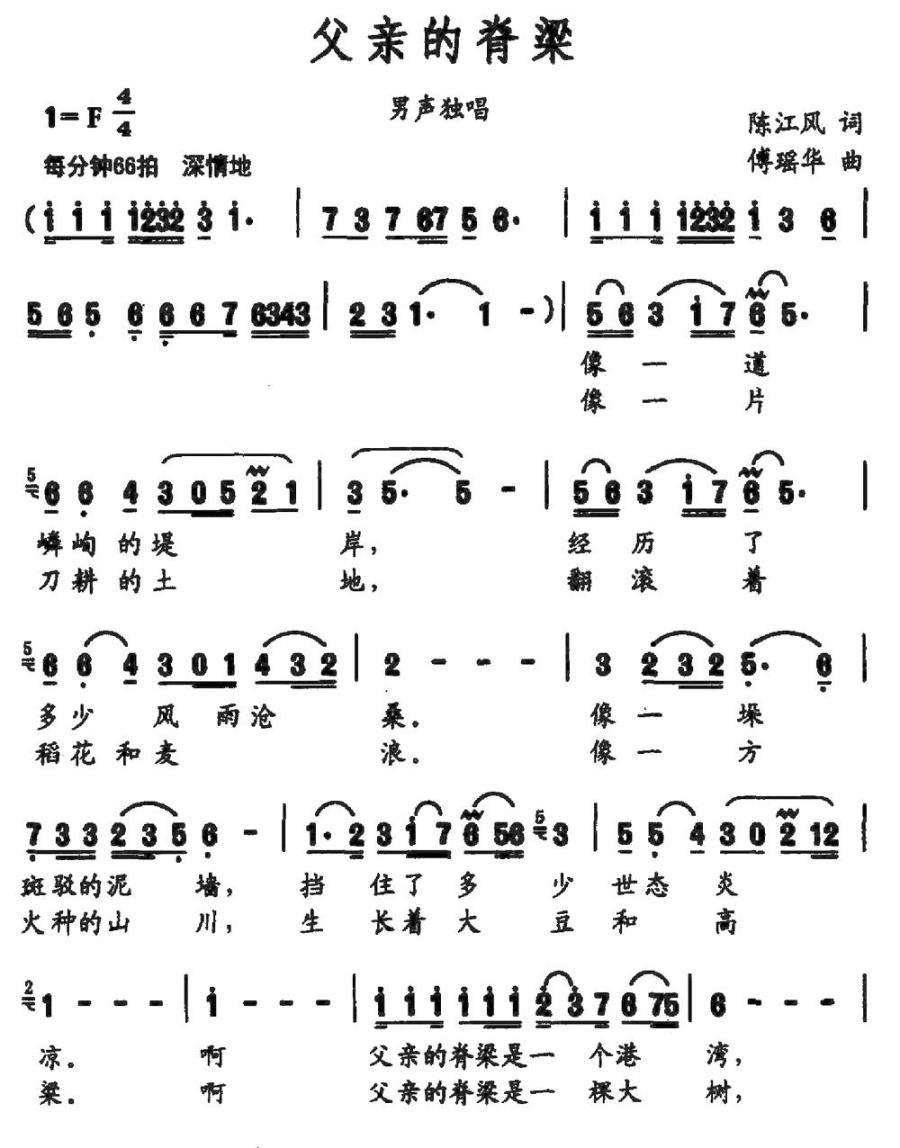 父亲的脊梁（陈江风词 傅瑶华曲） -  简谱第1页