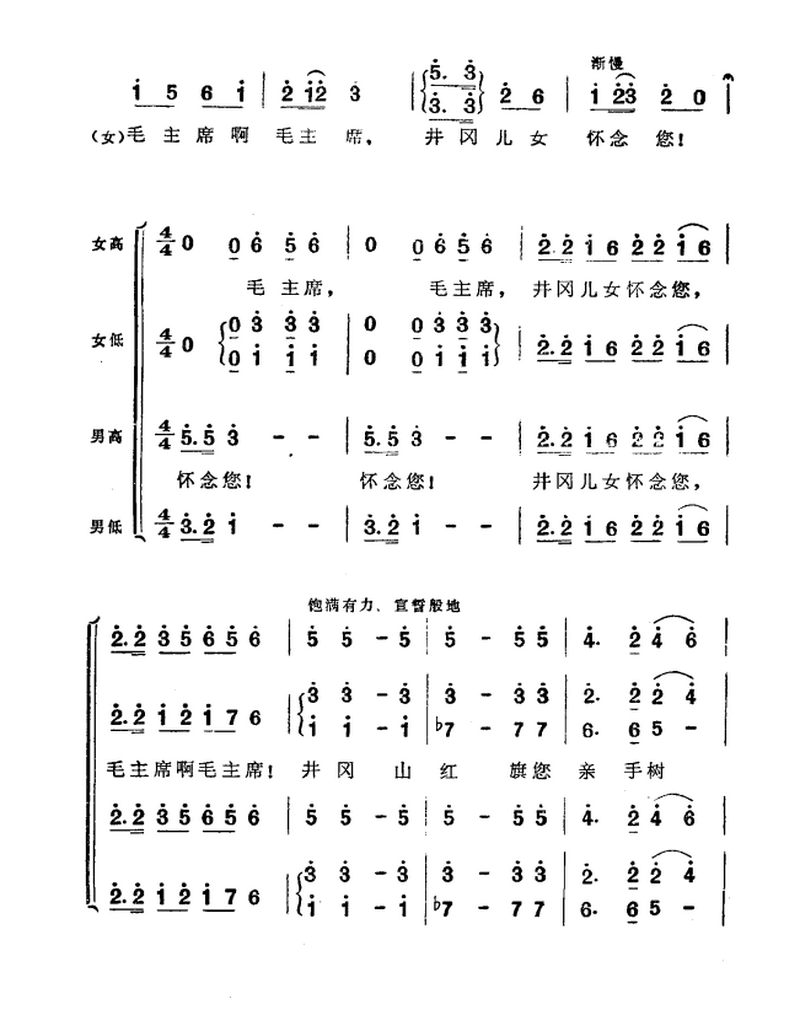 毛主席！井冈儿女怀念您（领唱合唱）（3/3） -  简谱第1页