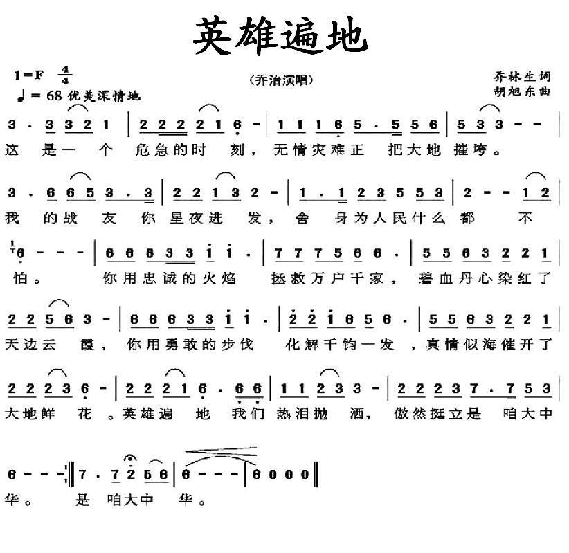 英雄遍地（胡旭东曲 乔林生词） -  简谱第1页