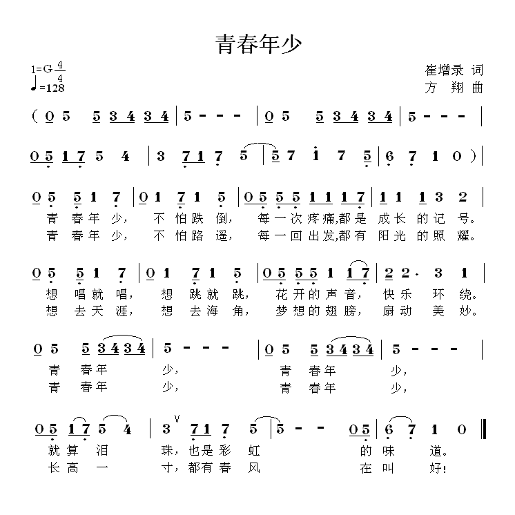 青春年少（崔增录词 方翔曲） -  简谱第1页