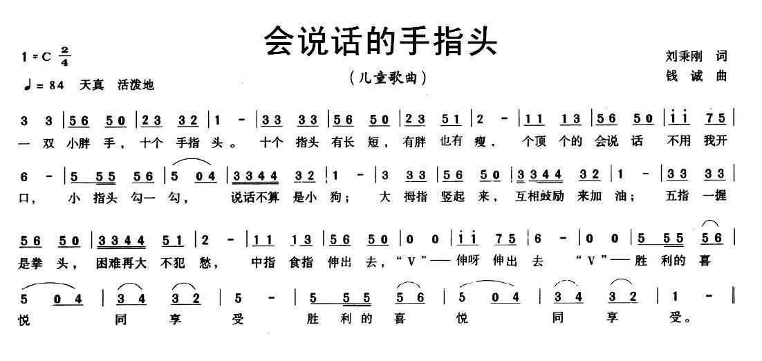 会说话的手指头（刘秉刚词 钱诚曲） -  简谱第1页