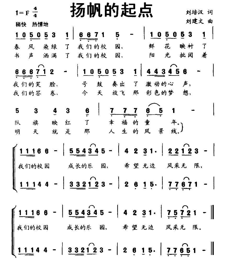 扬帆的起点（刘培汉词 刘建文曲） -  简谱第1页