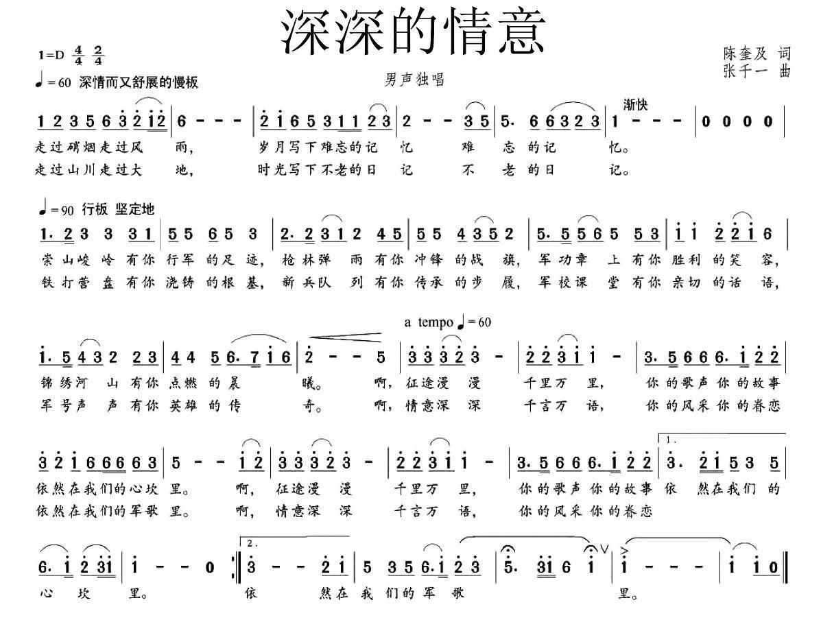 深深的情意（张千一曲 陈奎及词） -  简谱第1页