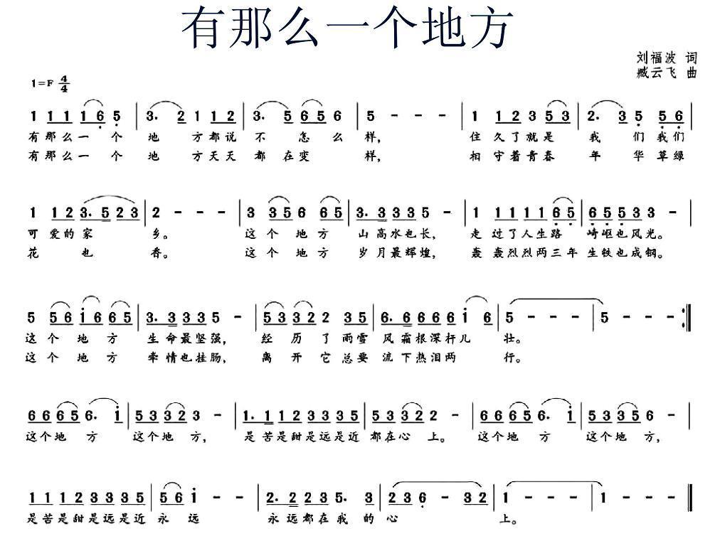 有那么一个地方（刘富波词 臧云飞曲） -  简谱第1页